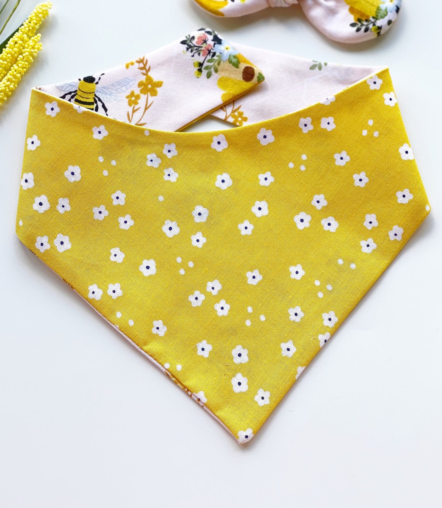 Honey Bee Dog Bandana, Floral Ruffle, Matching Hair Bow