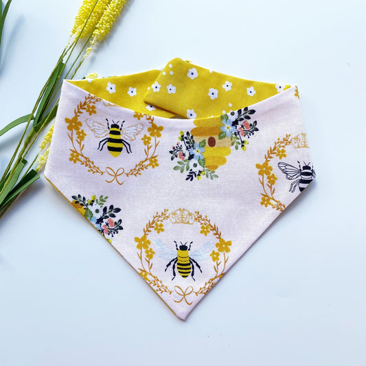 Honey Bee Dog Bandana, Floral Ruffle, Matching Hair Bow