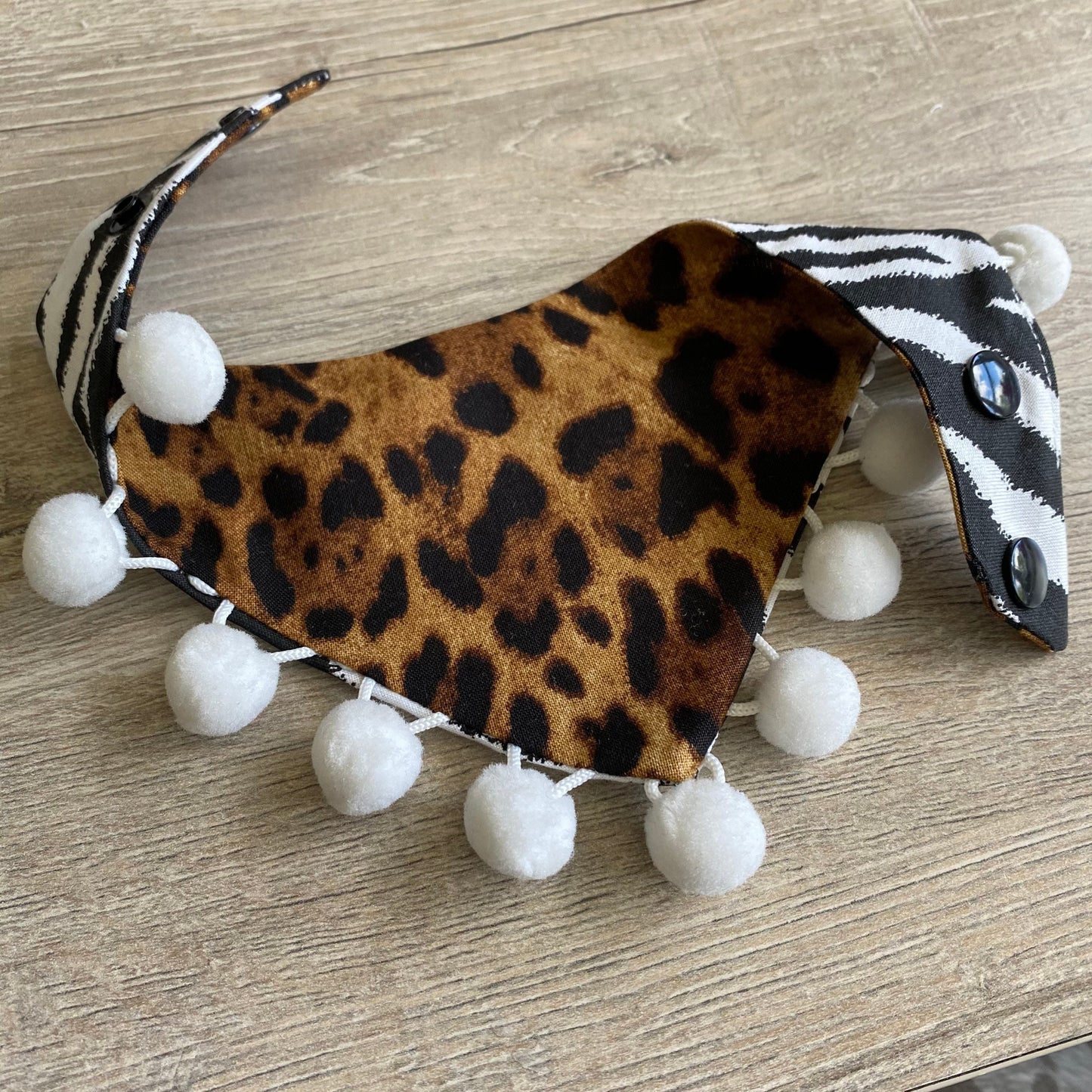 Reversible Leopard & Zebra Dog Bandana, Snap-On Pet Accessory