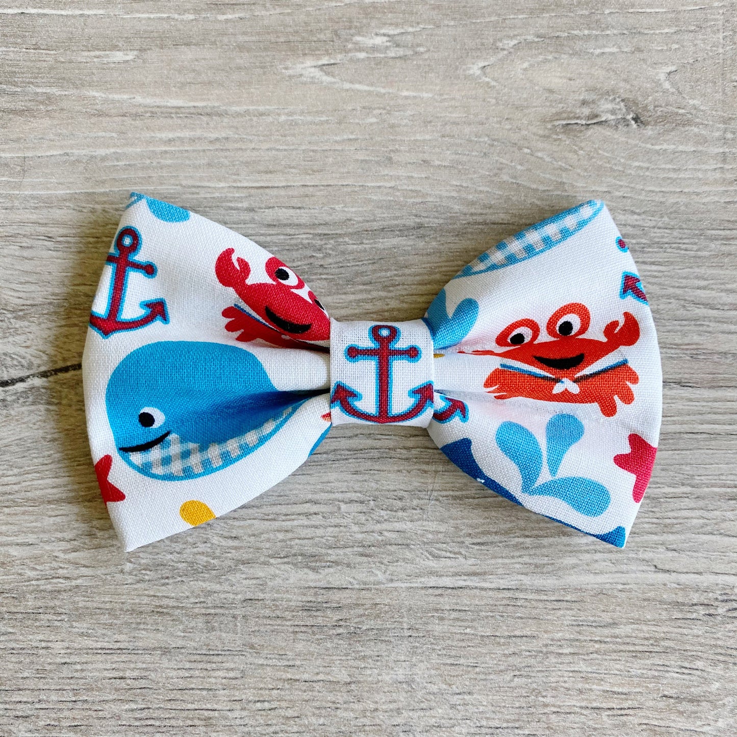 Crabs and Whales Dog Bow Tie, Nautical Puppy Accessory