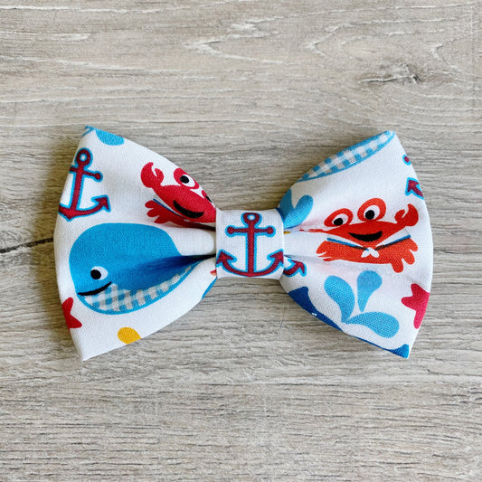 Crabs and Whales Dog Bow Tie, Nautical Puppy Accessory