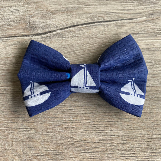 Blue Sailboat Dog Bowtie