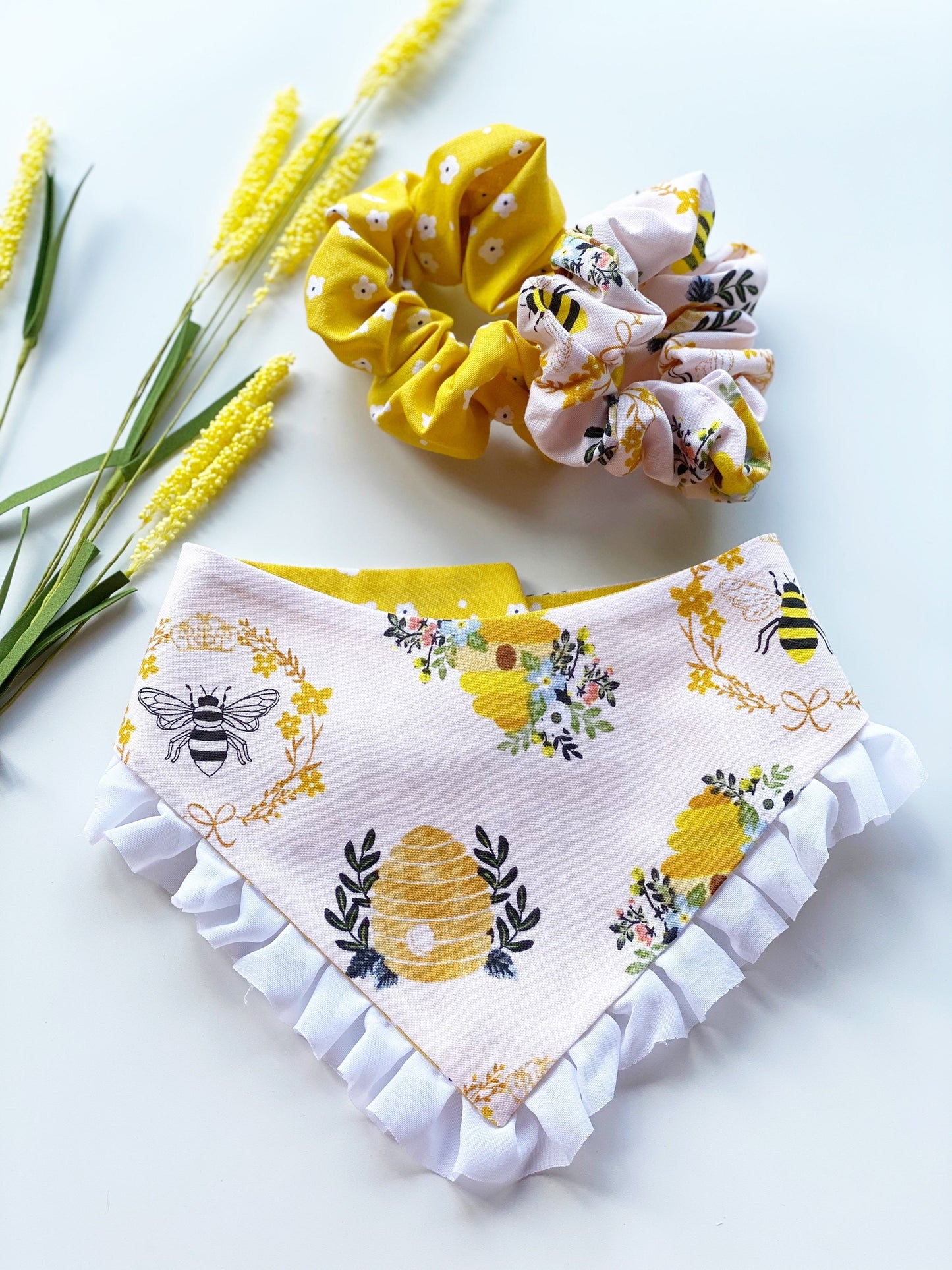 Floral Cotton Scrunchie, Matching Dog Bandana