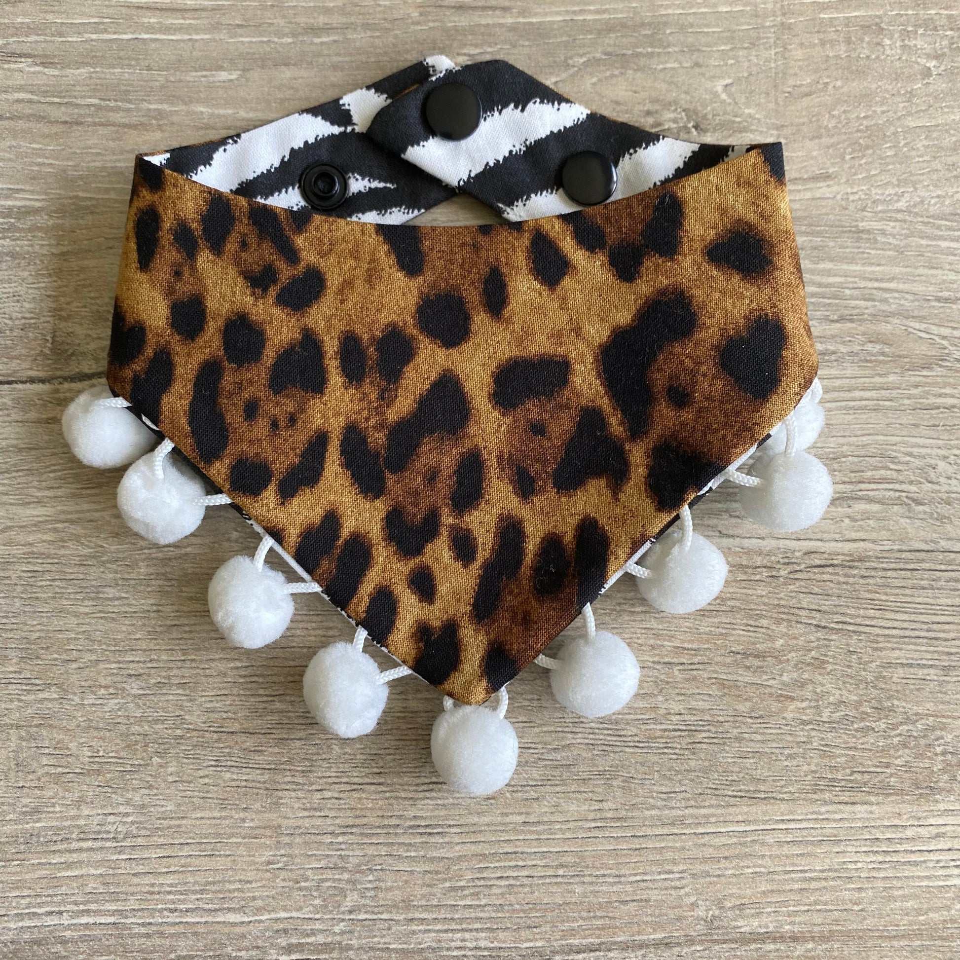 Reversible Leopard & Zebra Dog Bandana, Snap-On Pet Accessory