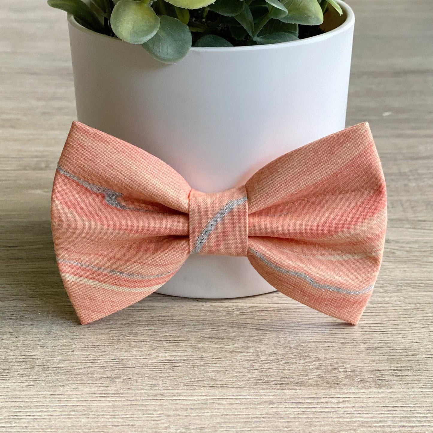 Peach Silver Metallic Dog Bowtie, Pet Collar Accessory