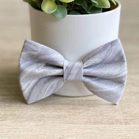 Metallic Silver Dog Bowtie, Handmade Pet Collar Accessory