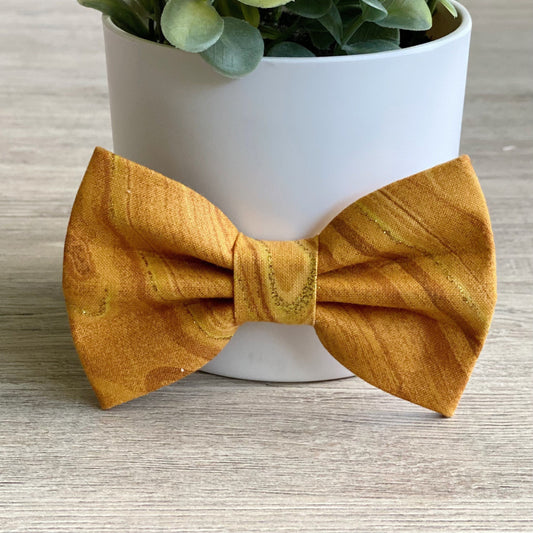 Handmade Metallic Mustard Gold Dog Bowtie, Pet Collar Accessory