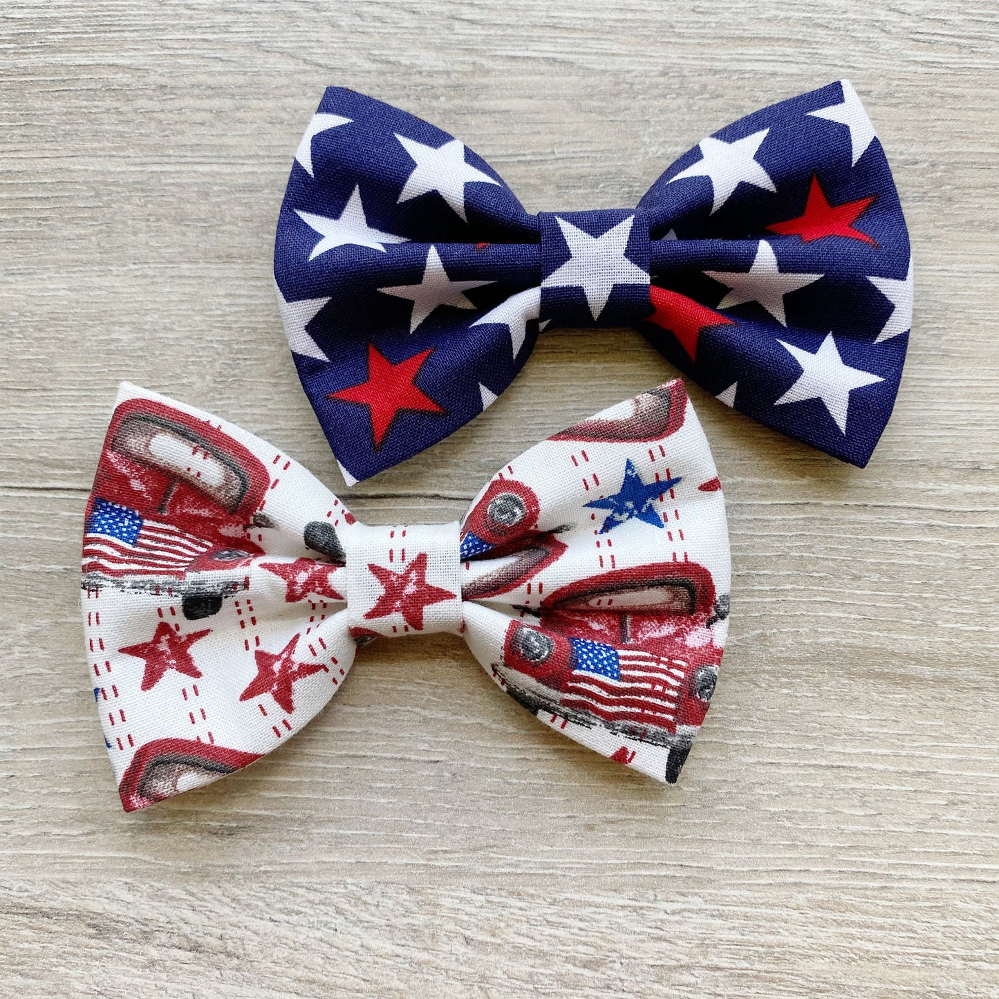 4th of July dog bowtie red truck & stars