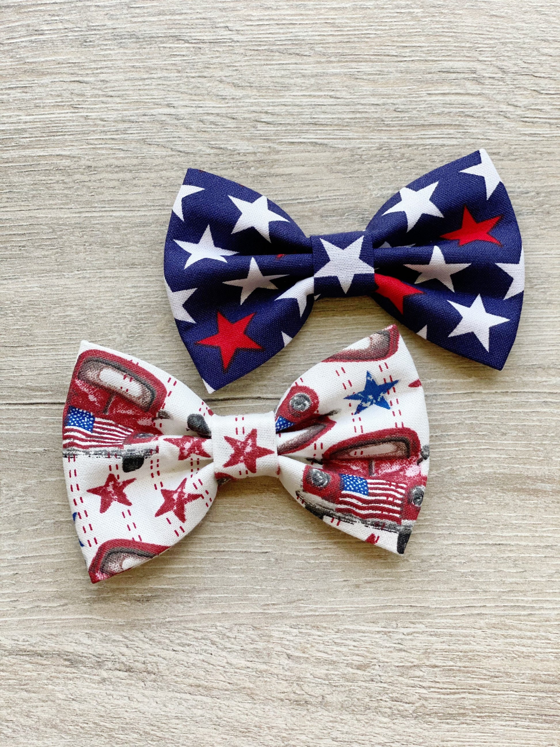 4th of July dog bowtie red truck & stars