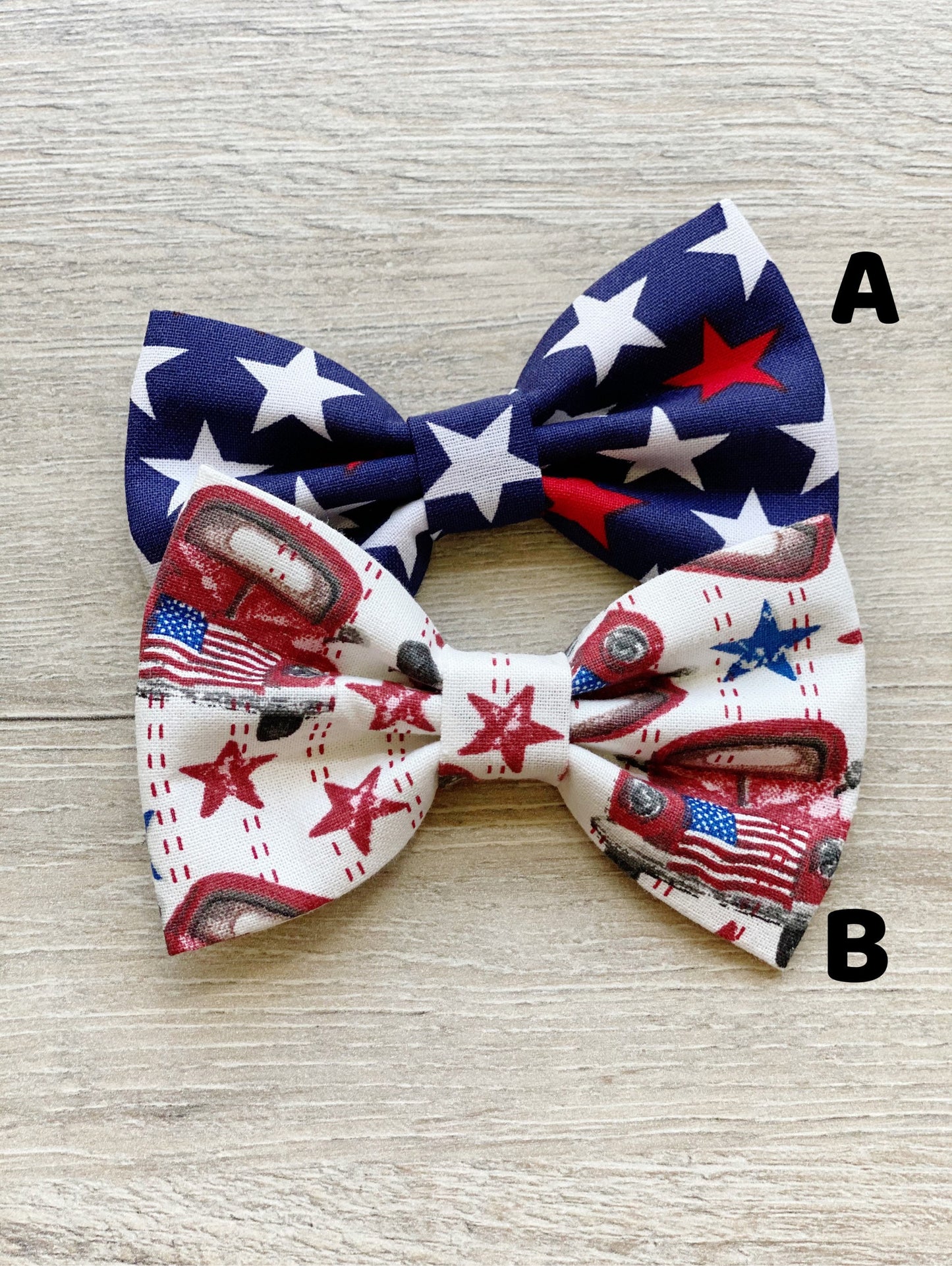 4th of July dog bowtie red truck & stars