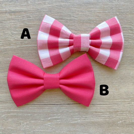 Pink Gingham Dog Bowtie, Spring Pet Collar Accessory