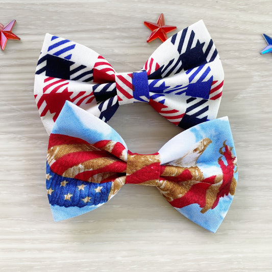 USA Eagle Dog Bowtie, 4th of July Pet Collar, Patriotic Red White Blue