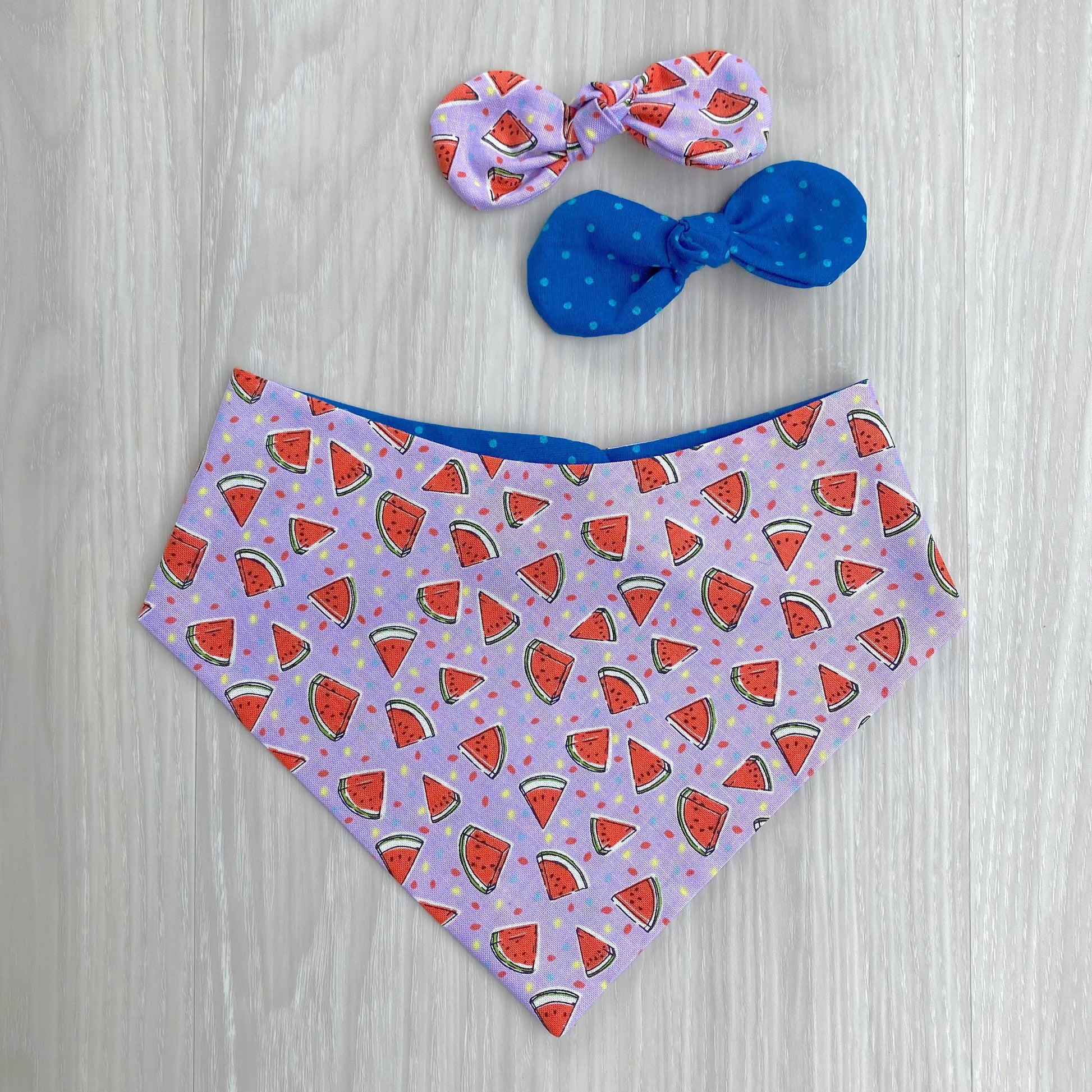 Watermelon Dog Bandana, Snap-On Style, Matching Hair Bow