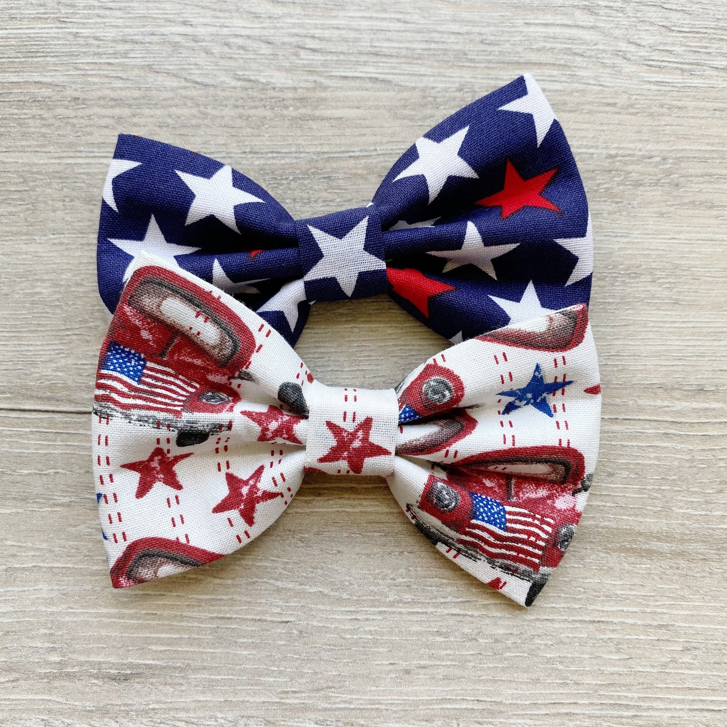 4th of July dog bowtie red truck & stars