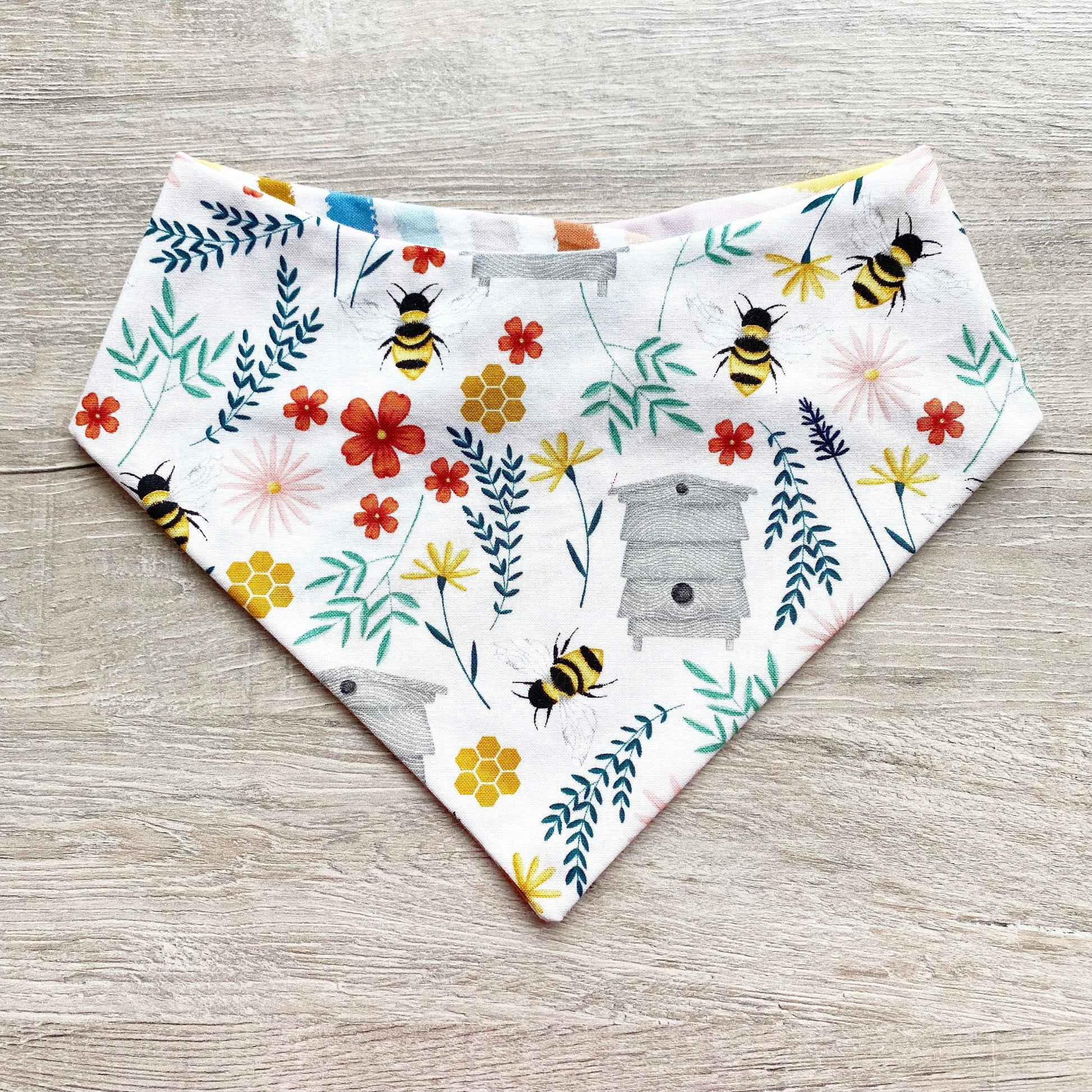 Bee Hive Floral Dog Bandana with Snaps, Matching Hair Bow