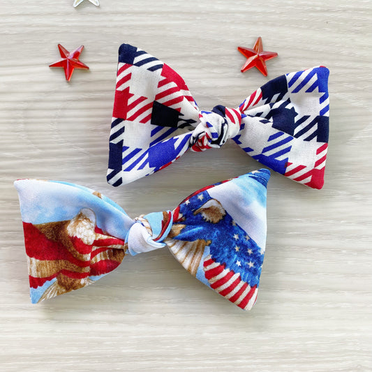 4th of July Dog Bow, Patriotic Hair Clip, Handmade Cotton