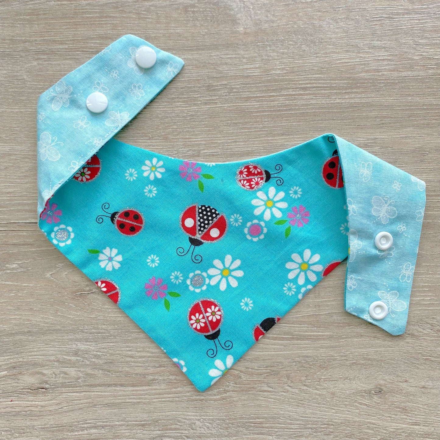Flower Ladybug dog bandana, Spring Dog bandana, Snap on Bandana, Matching hair-bow, Bow and Bandana, Cute bandanas