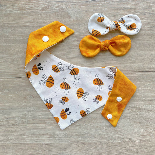 Honey Bees dog bandana, Spring Dog bandana, Snap on Bandana, Matching hair-bow, Bow and Bandana, Cute bandanas