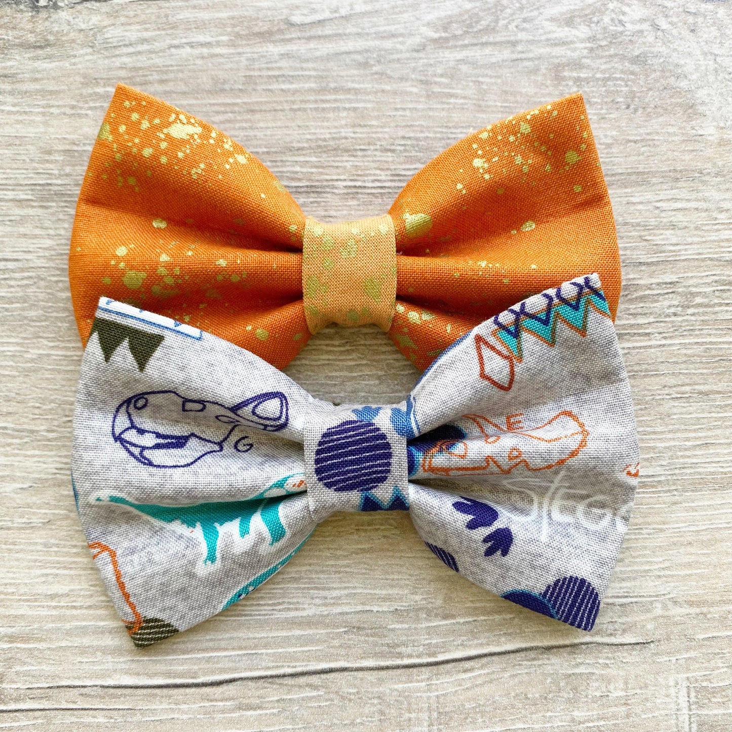Dinosaur & Orange Dog Bowtie, Cotton Pet Collar Attachment