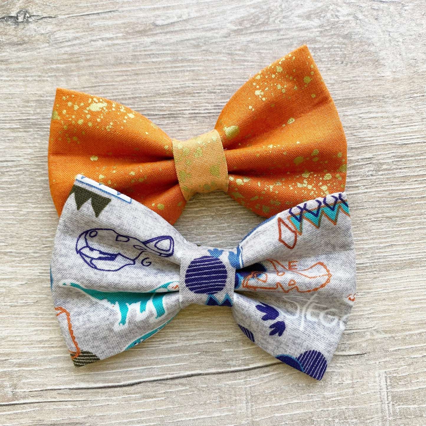 Dinosaur & Orange Dog Bowtie, Cotton Pet Collar Attachment