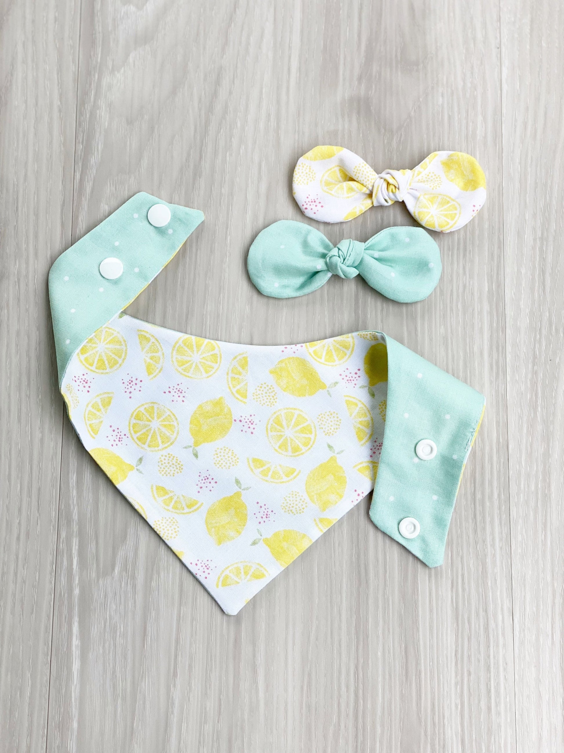 Lemon Dog Bandana, Reversible Snap-on Bow Set