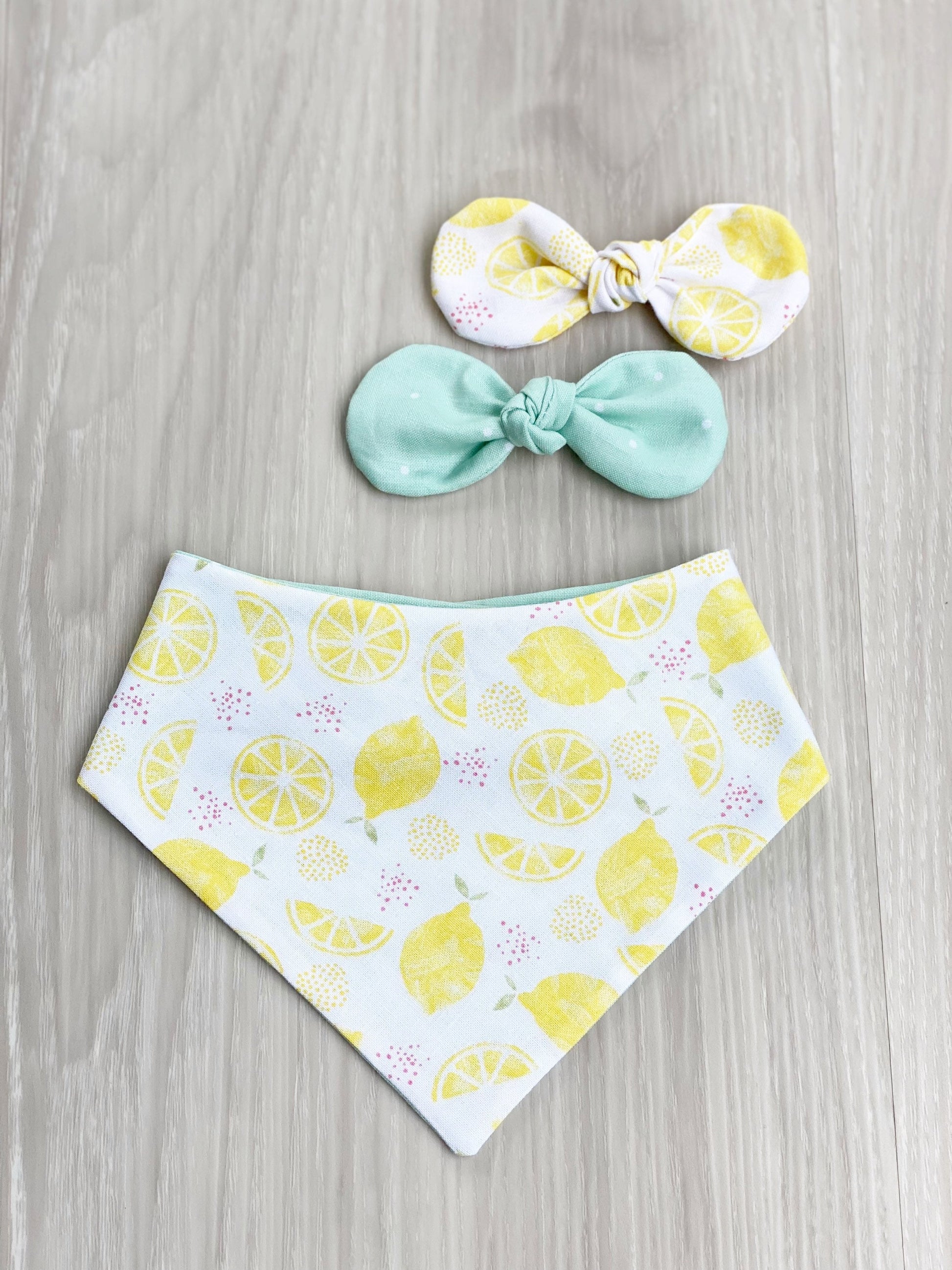 Lemon Dog Bandana, Reversible Snap-on Bow Set