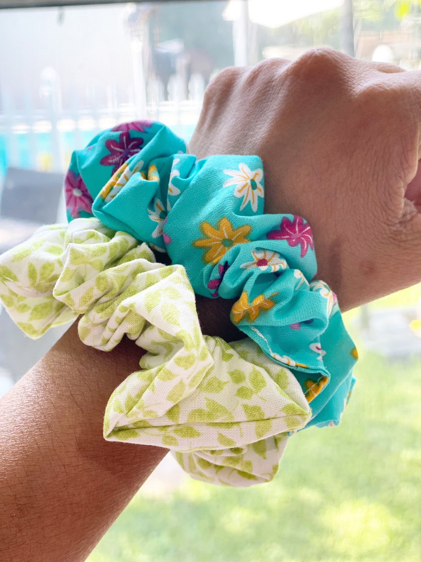 Matching Dog Bandana and Hair Scrunchies, Cotton Hair Ties