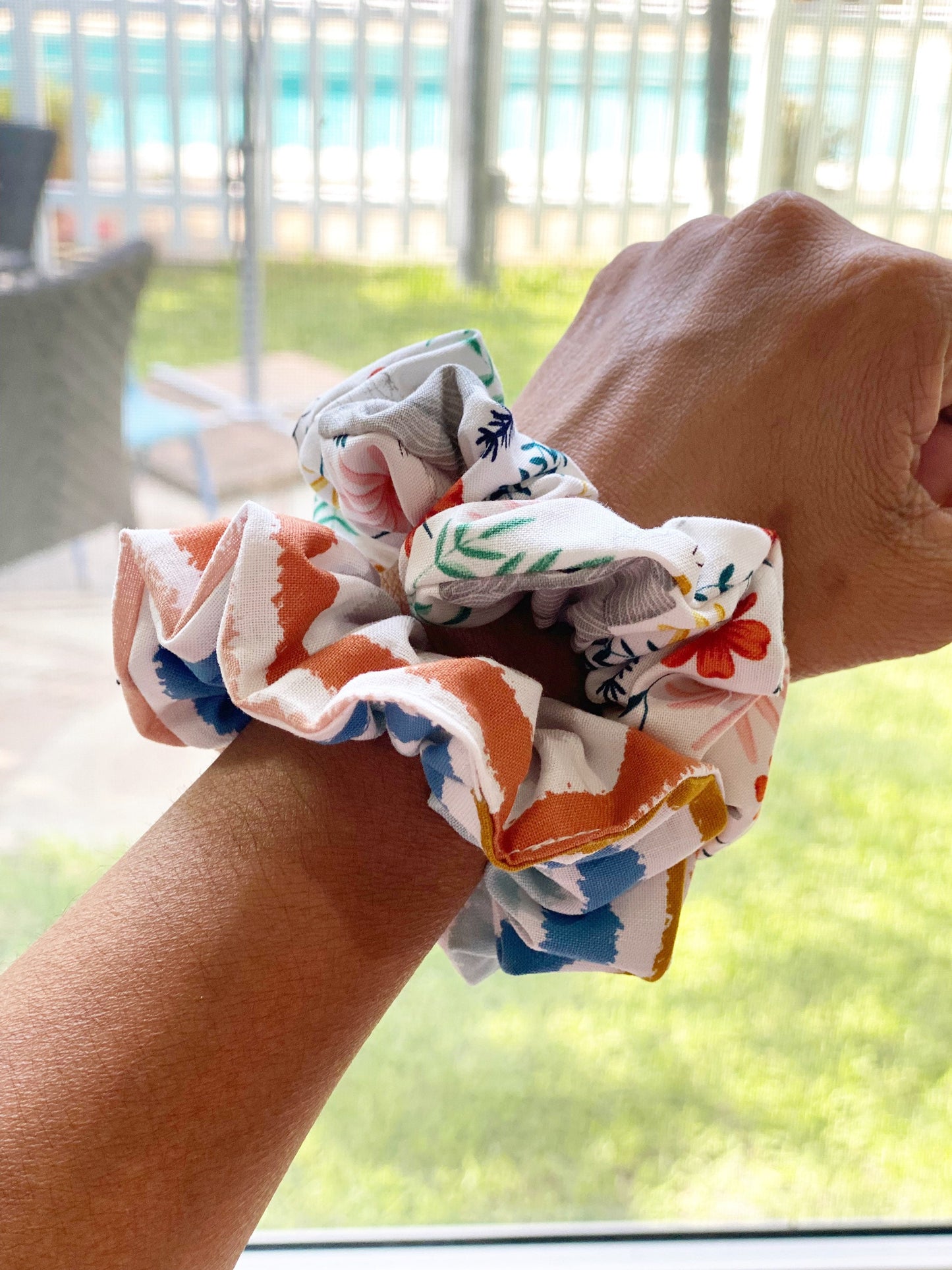 Matching Dog Bandana and Hair Scrunchies, Cotton Hair Ties