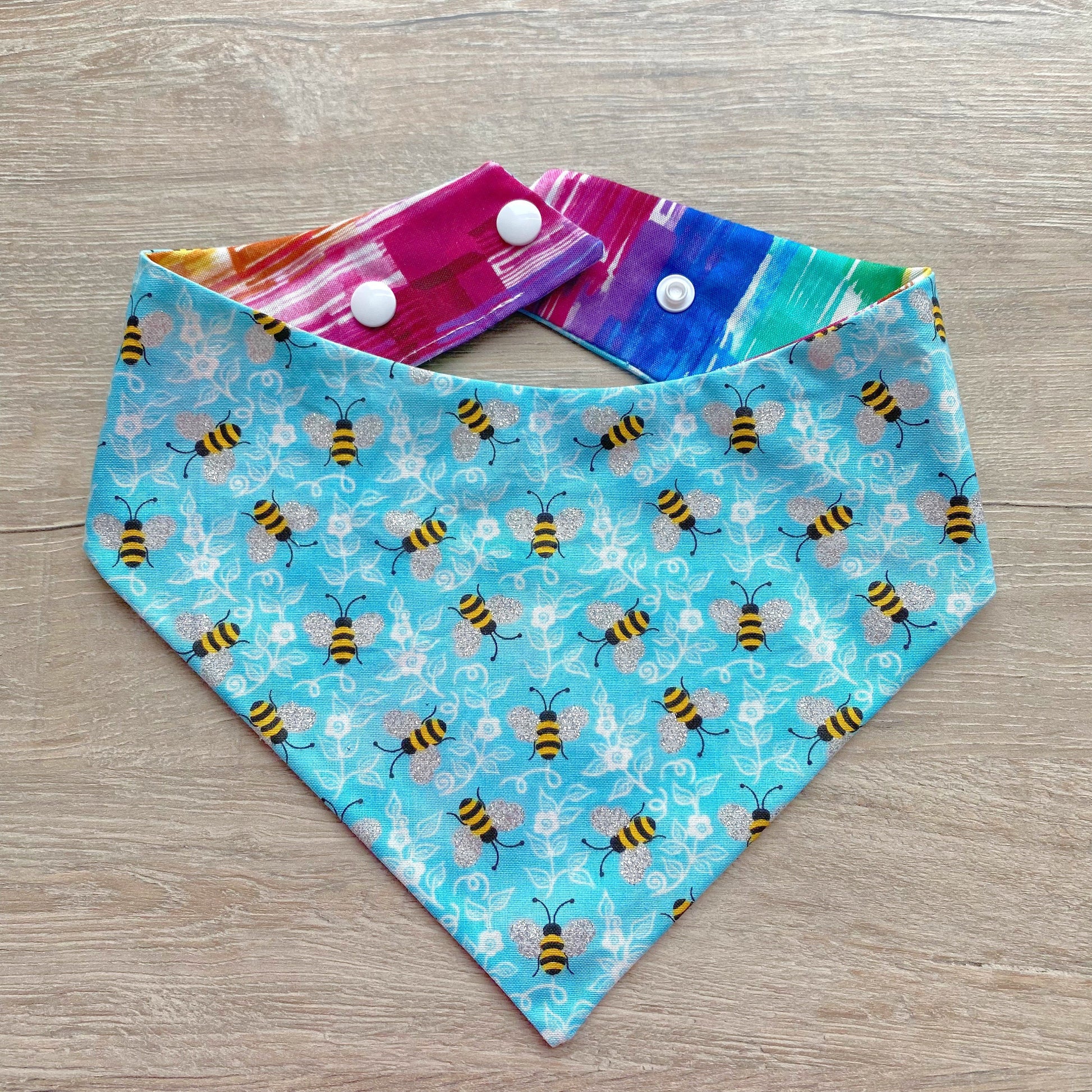 Glitter Bumble Bee Dog Bandana, Snap On, Reversible Summer Bandana