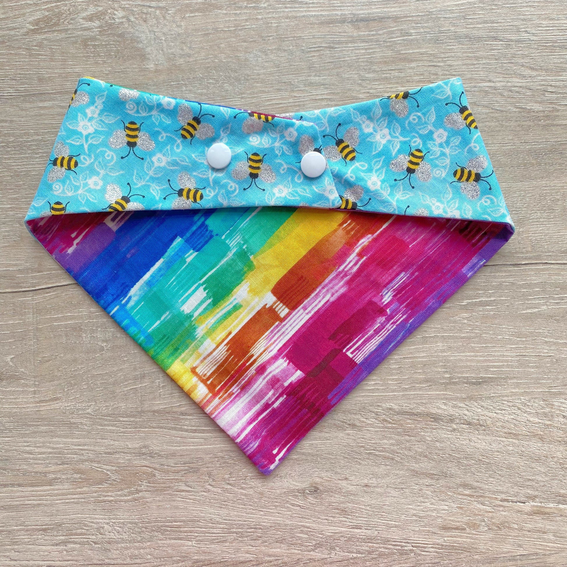 Glitter Bumble Bee Dog Bandana, Snap On, Reversible Summer Bandana