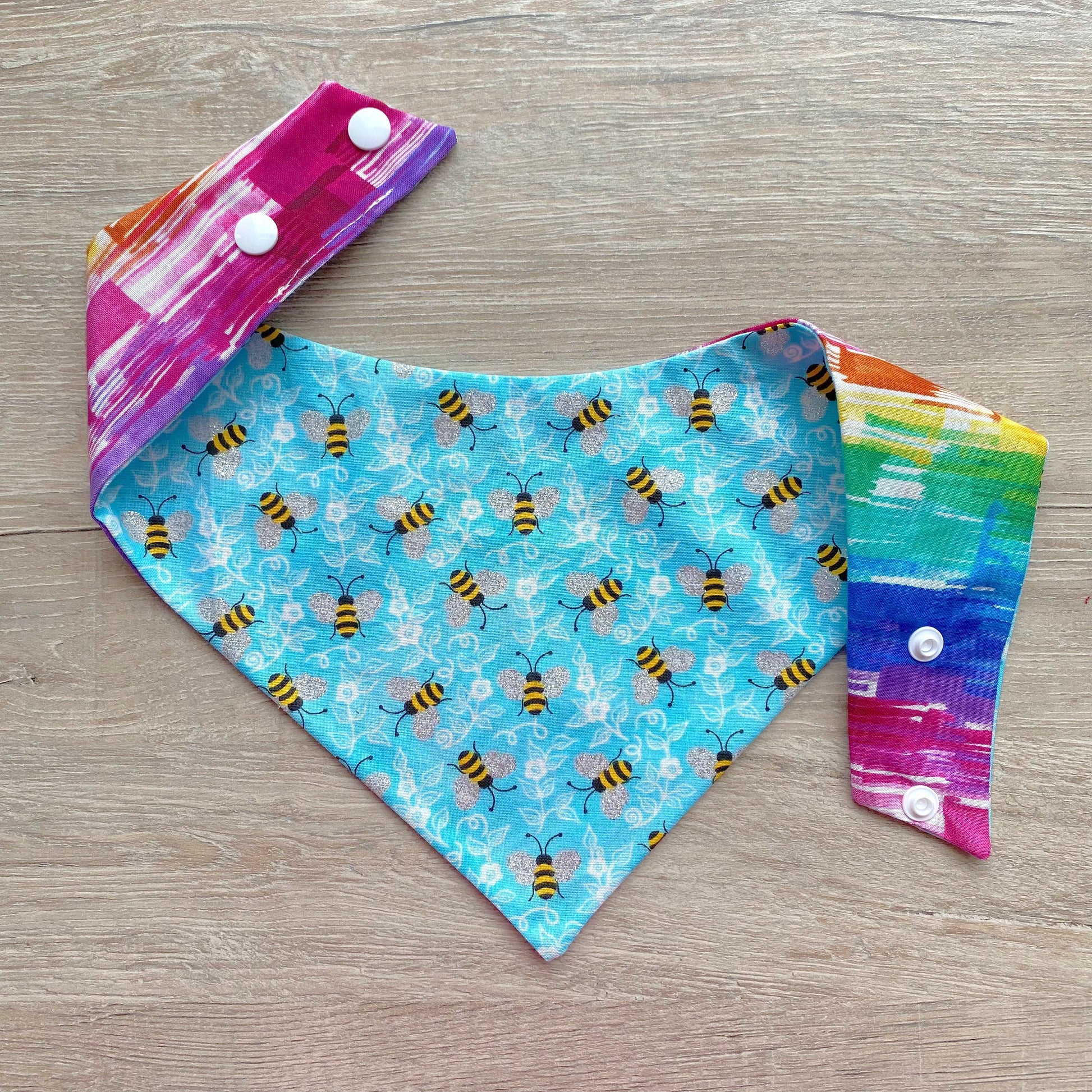 Glitter Bumble Bee Dog Bandana, Snap On, Reversible Summer Bandana