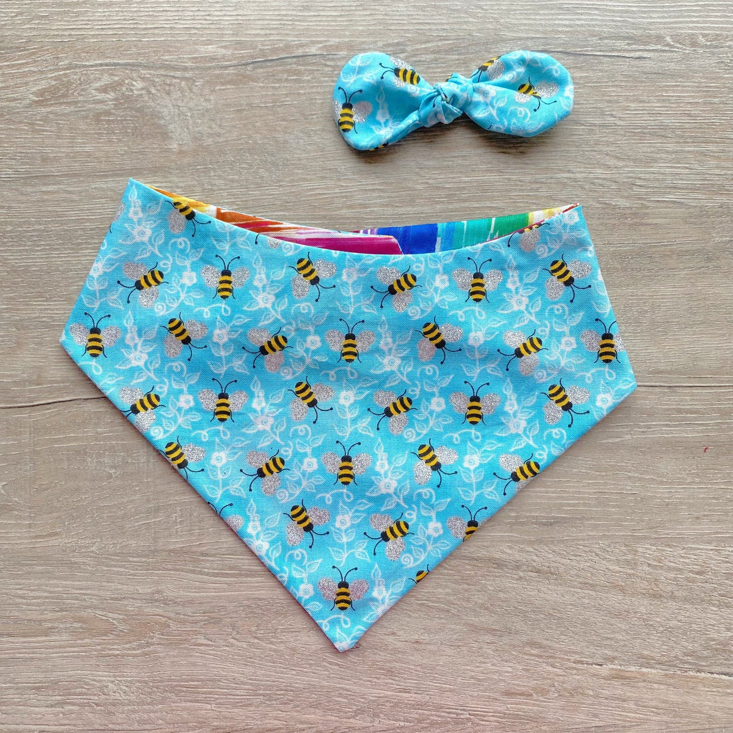 Glitter Bumble Bee Dog Bandana, Snap On, Reversible Summer Bandana