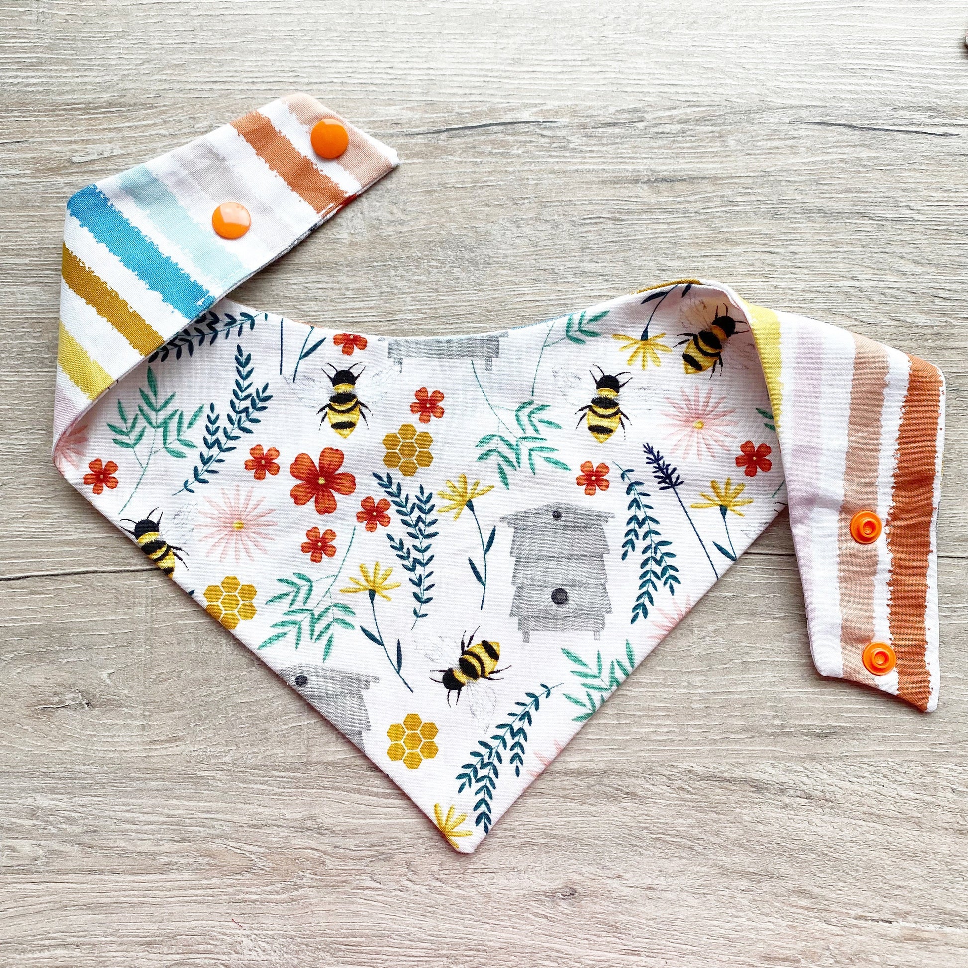 Bee Hive Floral Dog Bandana with Snaps, Matching Hair Bow