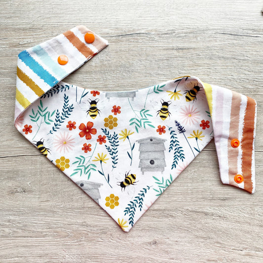 Bee Hive Floral Dog Bandana with Snaps, Matching Hair Bow