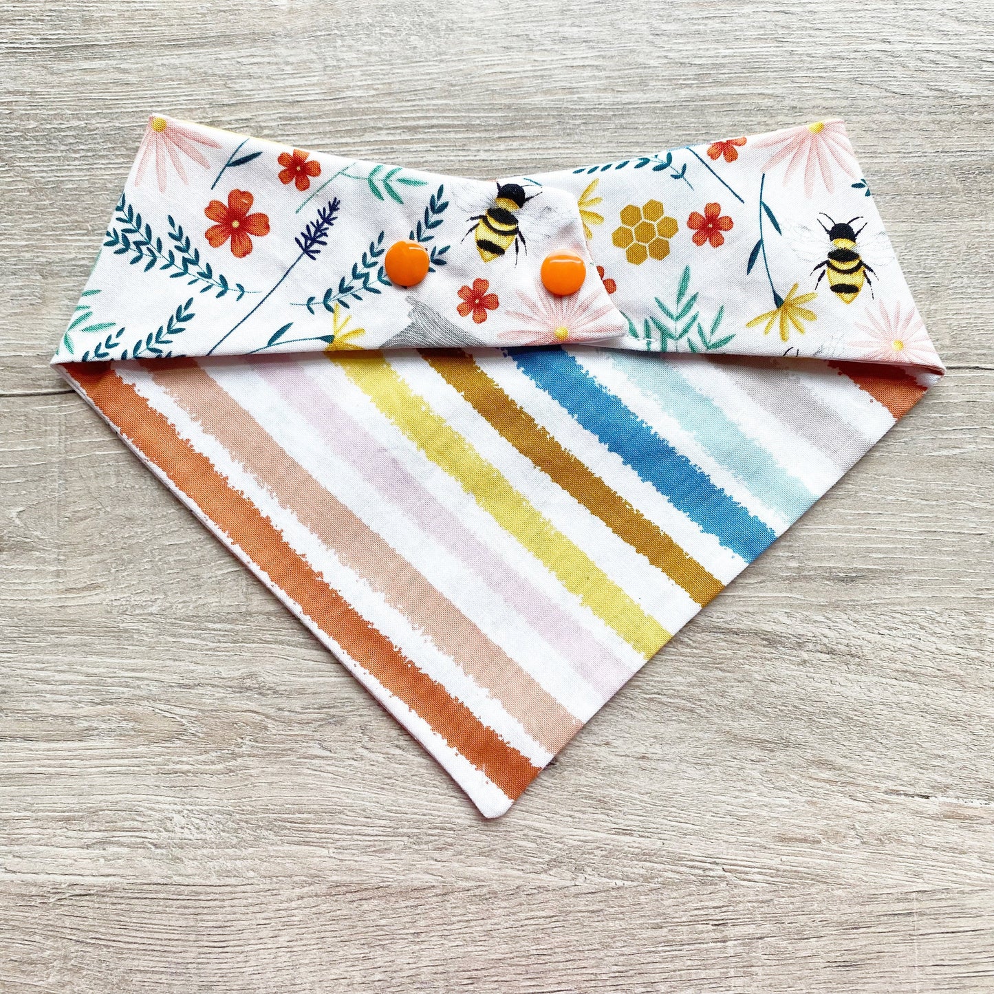 Bee Hive Floral Dog Bandana with Snaps, Matching Hair Bow