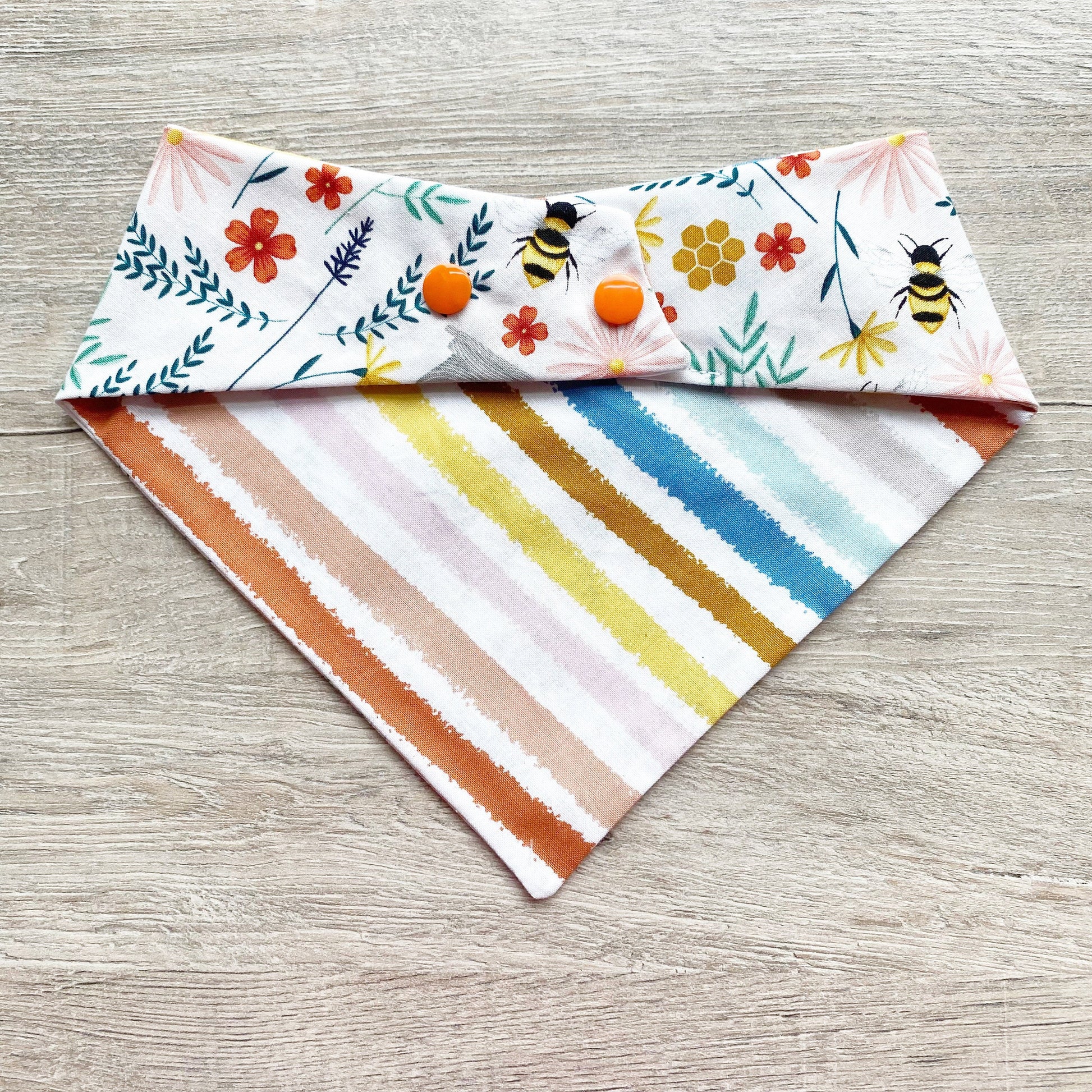 Bee Hive Floral Dog Bandana with Snaps, Matching Hair Bow