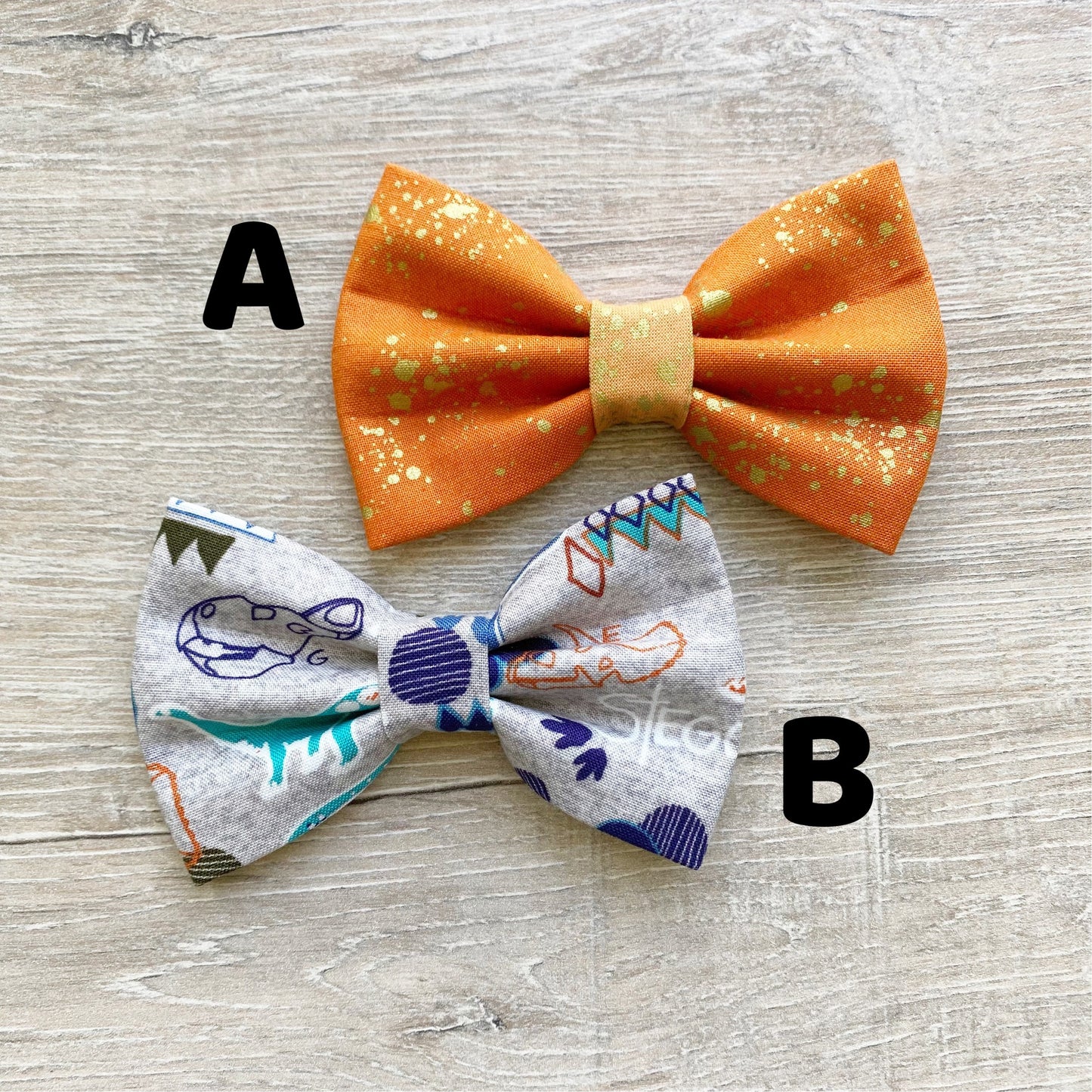 Dinosaur & Orange Dog Bowtie, Cotton Pet Collar Attachment