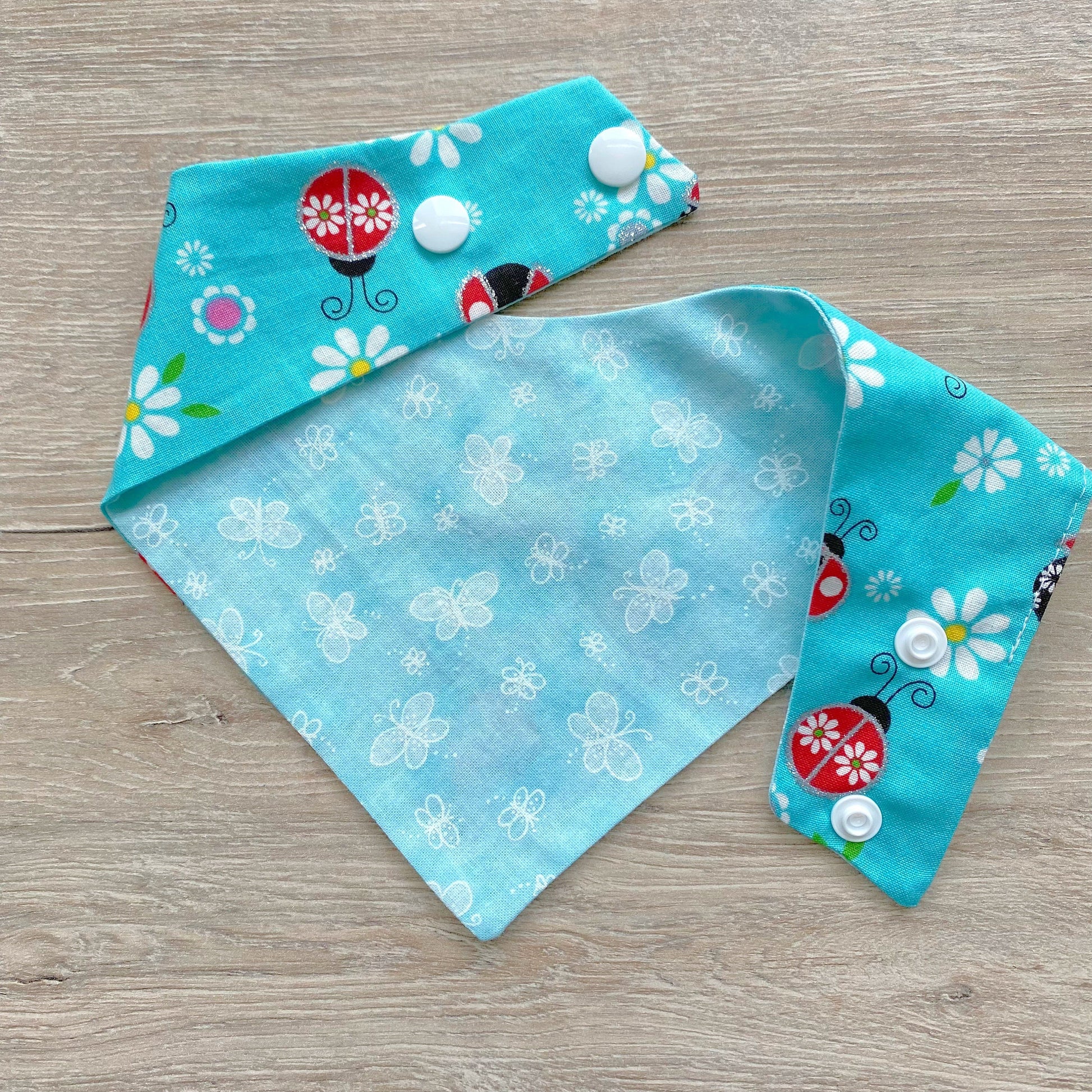 Flower Ladybug dog bandana, Spring Dog bandana, Snap on Bandana, Matching hair-bow, Bow and Bandana, Cute bandanas