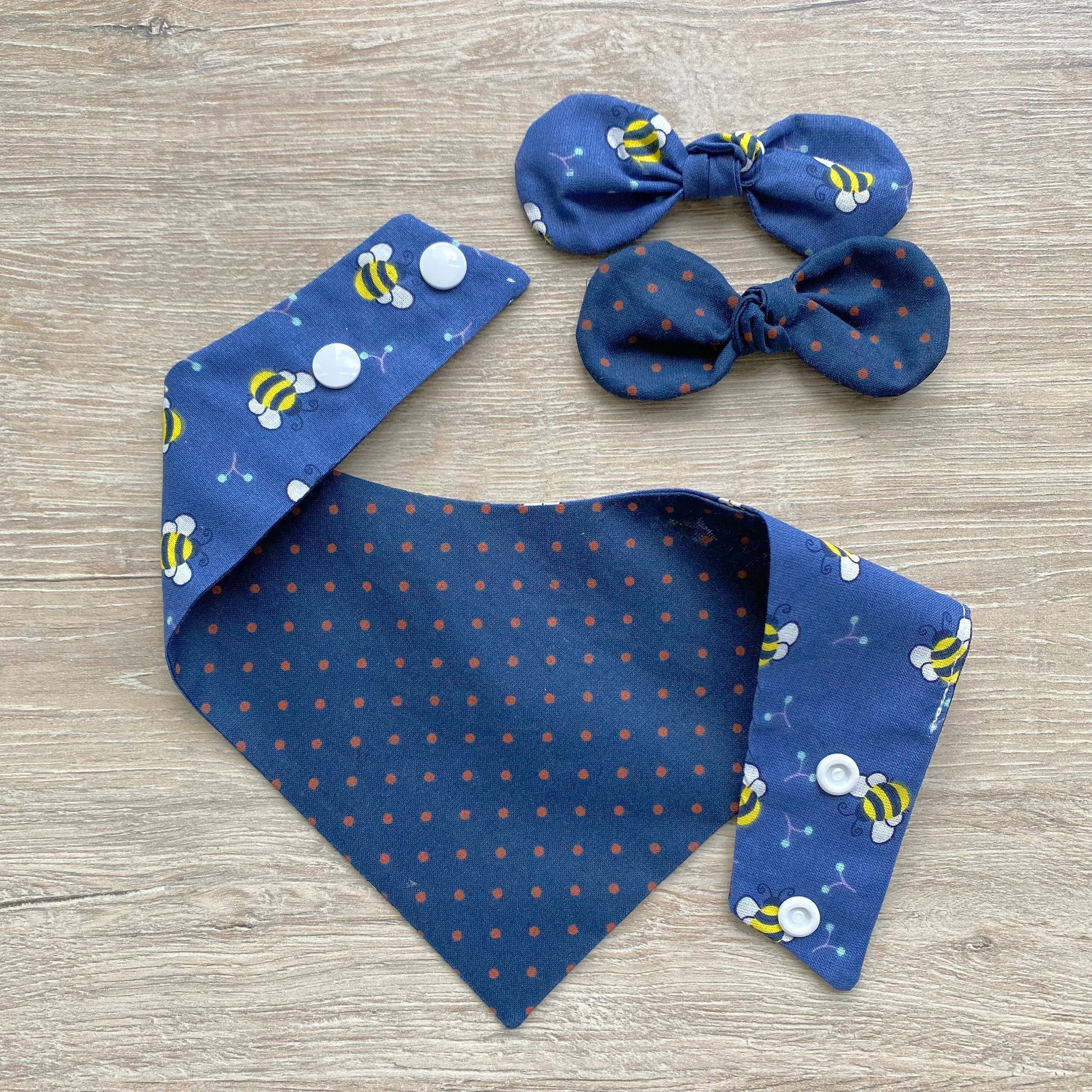 Lil Bees dog bandana, Spring Dog bandana, Snap on Bandana, Matching hair-bow, Bow and Bandana, Cute bandanas