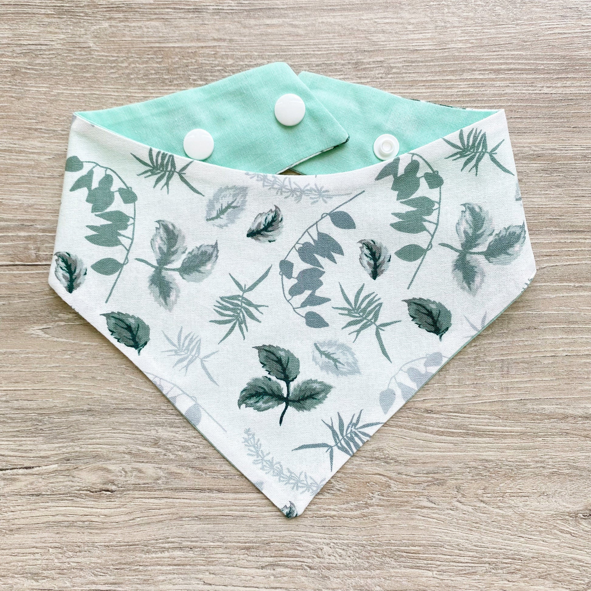 Mint Leaf Dog Bandana, Snap-On Reversible Bow Set