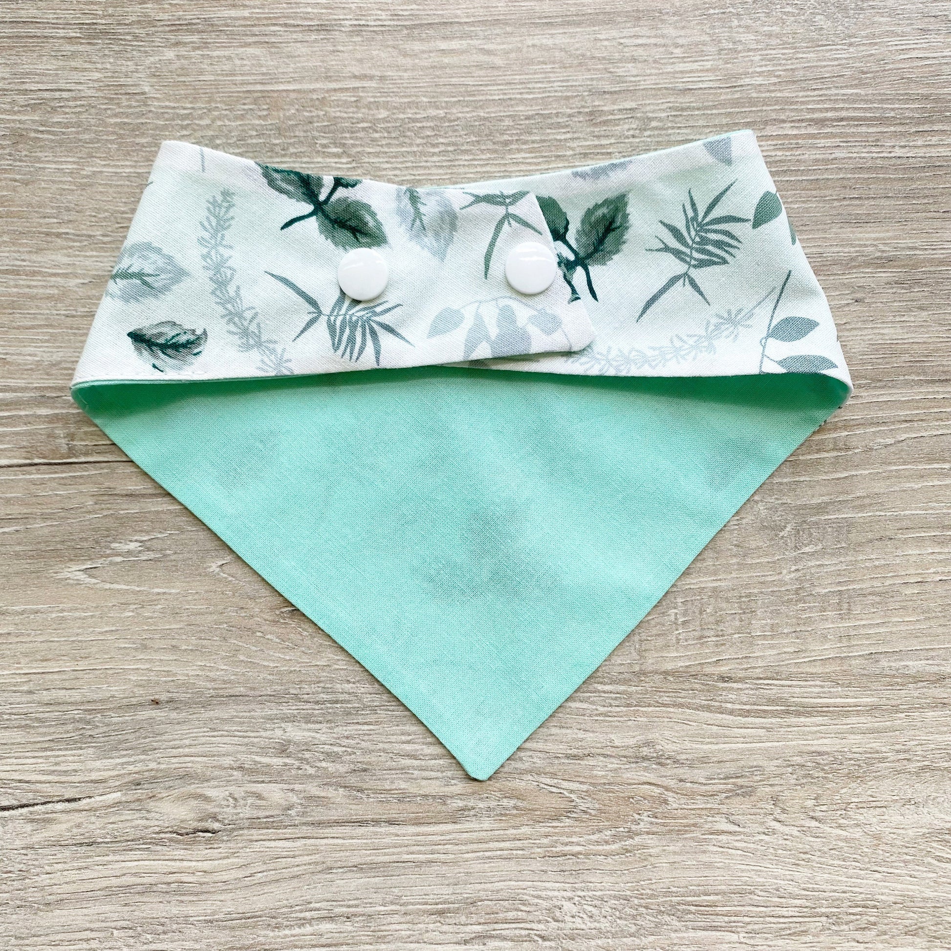 Mint Leaf Dog Bandana, Snap-On Reversible Bow Set