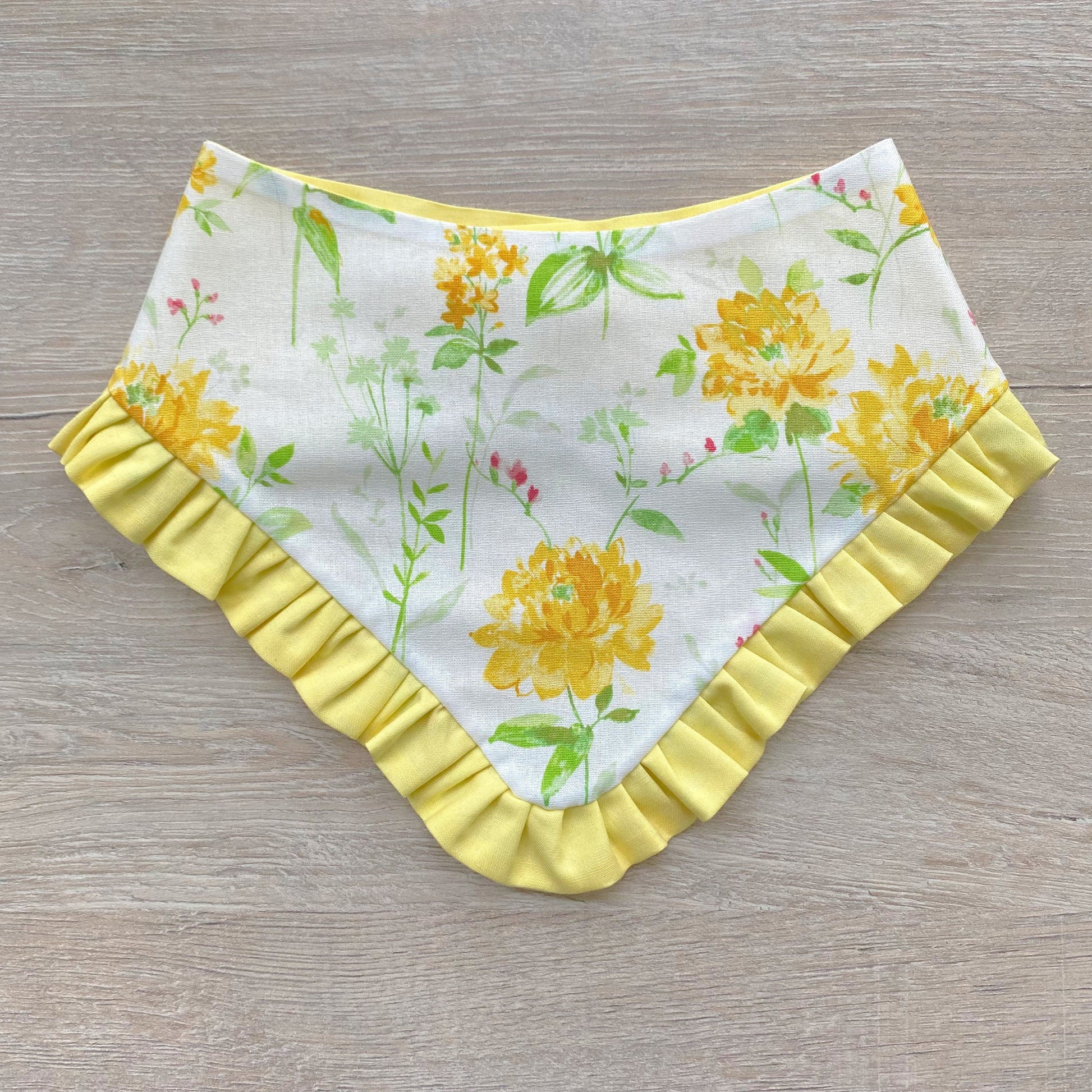 Yellow Flowers Dog Bandana with Ruffle, Matching Hair Bow