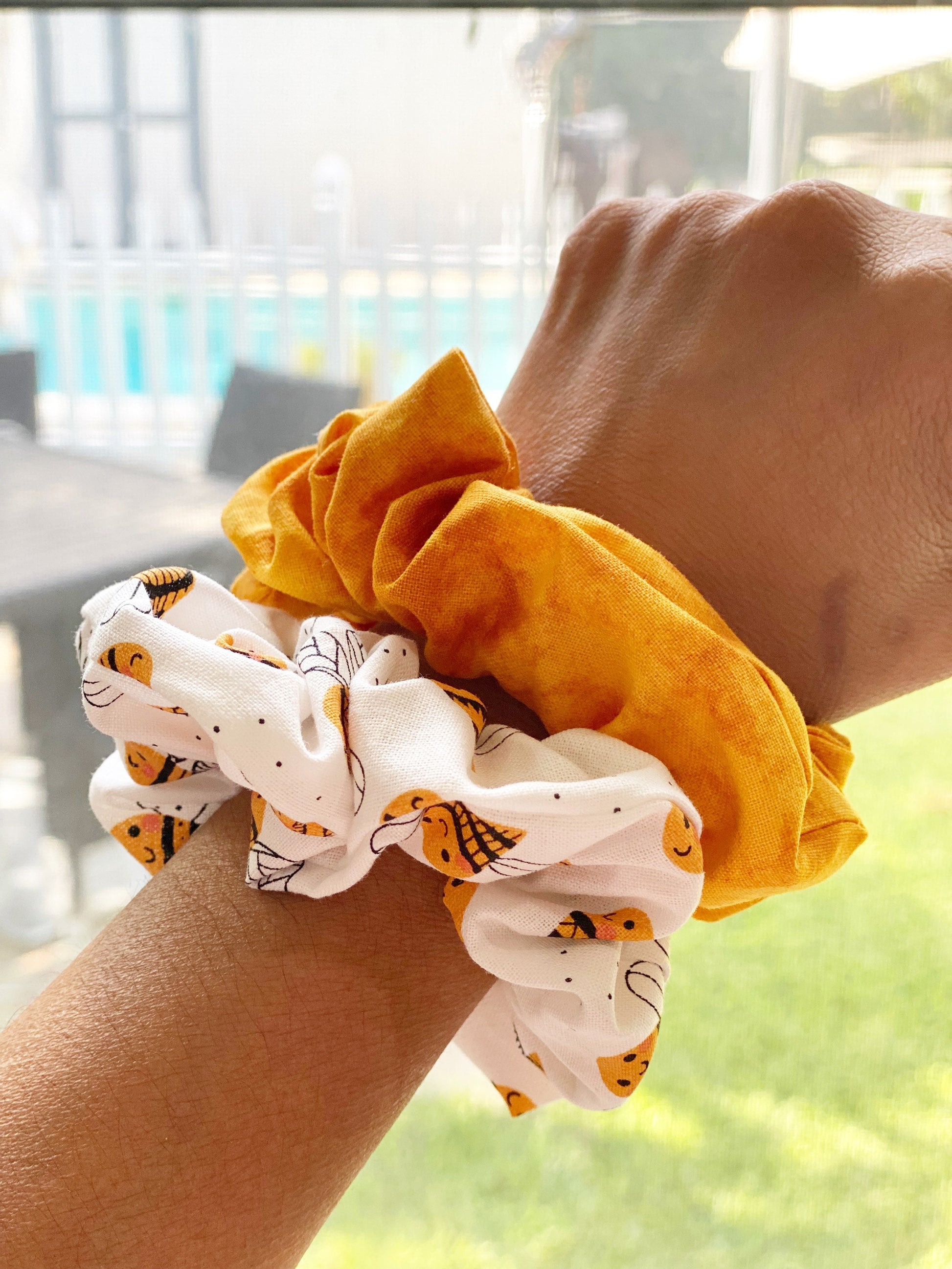 Matching Dog Bandana and Hair Scrunchies, Cotton Hair Ties