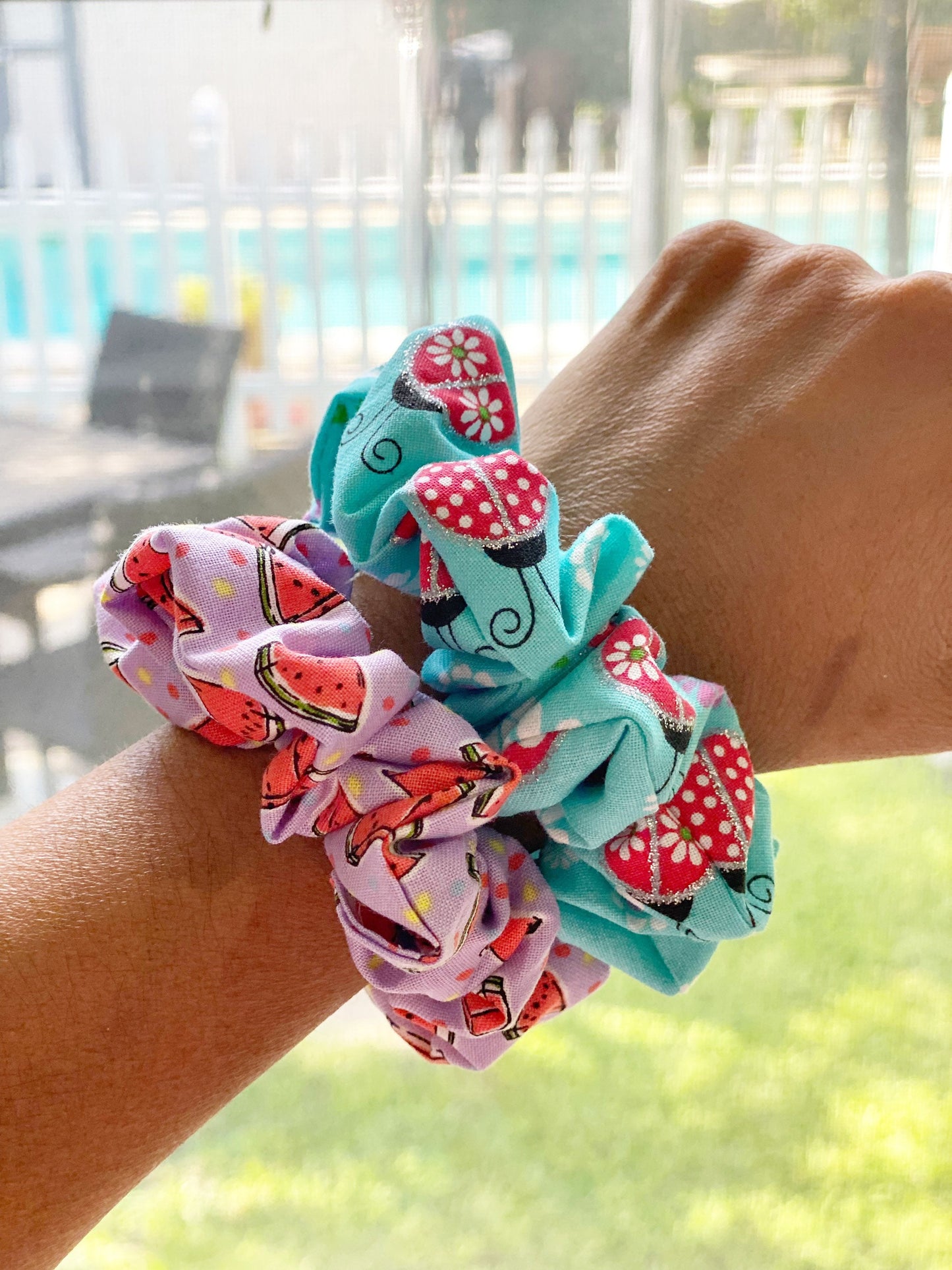 Matching Dog Bandana and Hair Scrunchies, Cotton Hair Ties