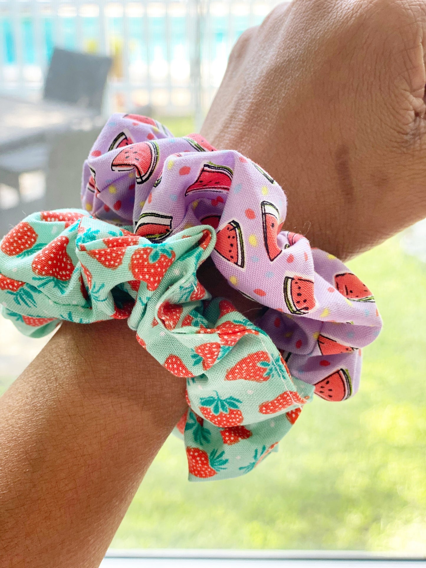 Matching Dog Bandana and Hair Scrunchies, Cotton Hair Ties