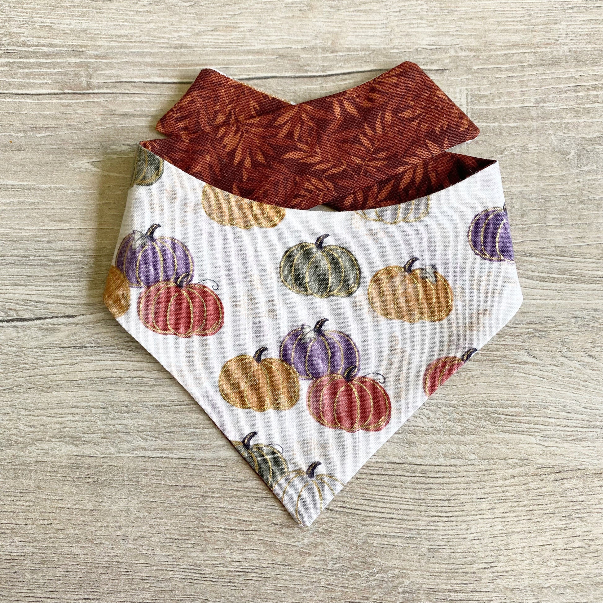 Watercolor Pumpkin Dog Bandana, Reversible Snap or Tie Pet Scarf