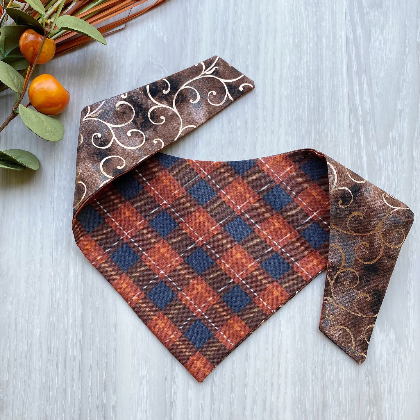 Brown Swirls and Plaid Fall Dog bandana