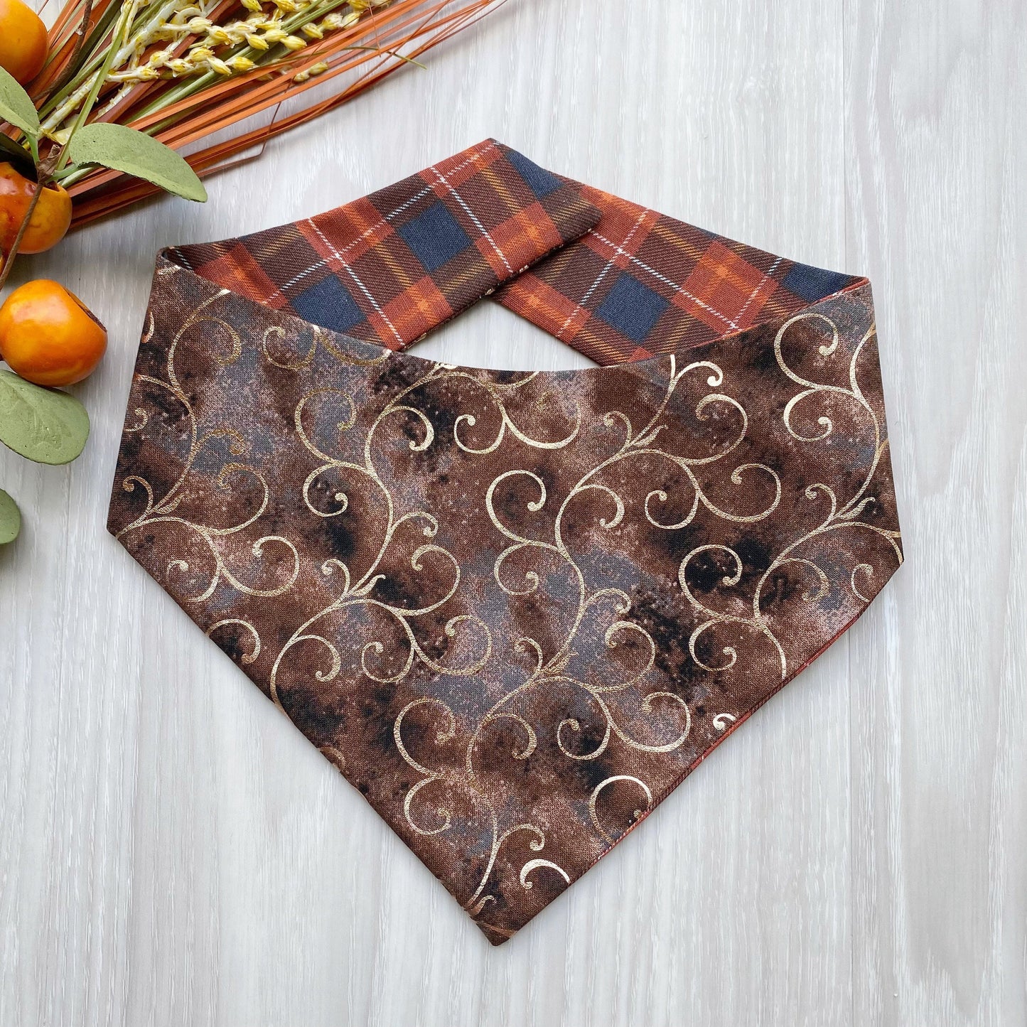 Brown Swirls and Plaid Fall Dog bandana