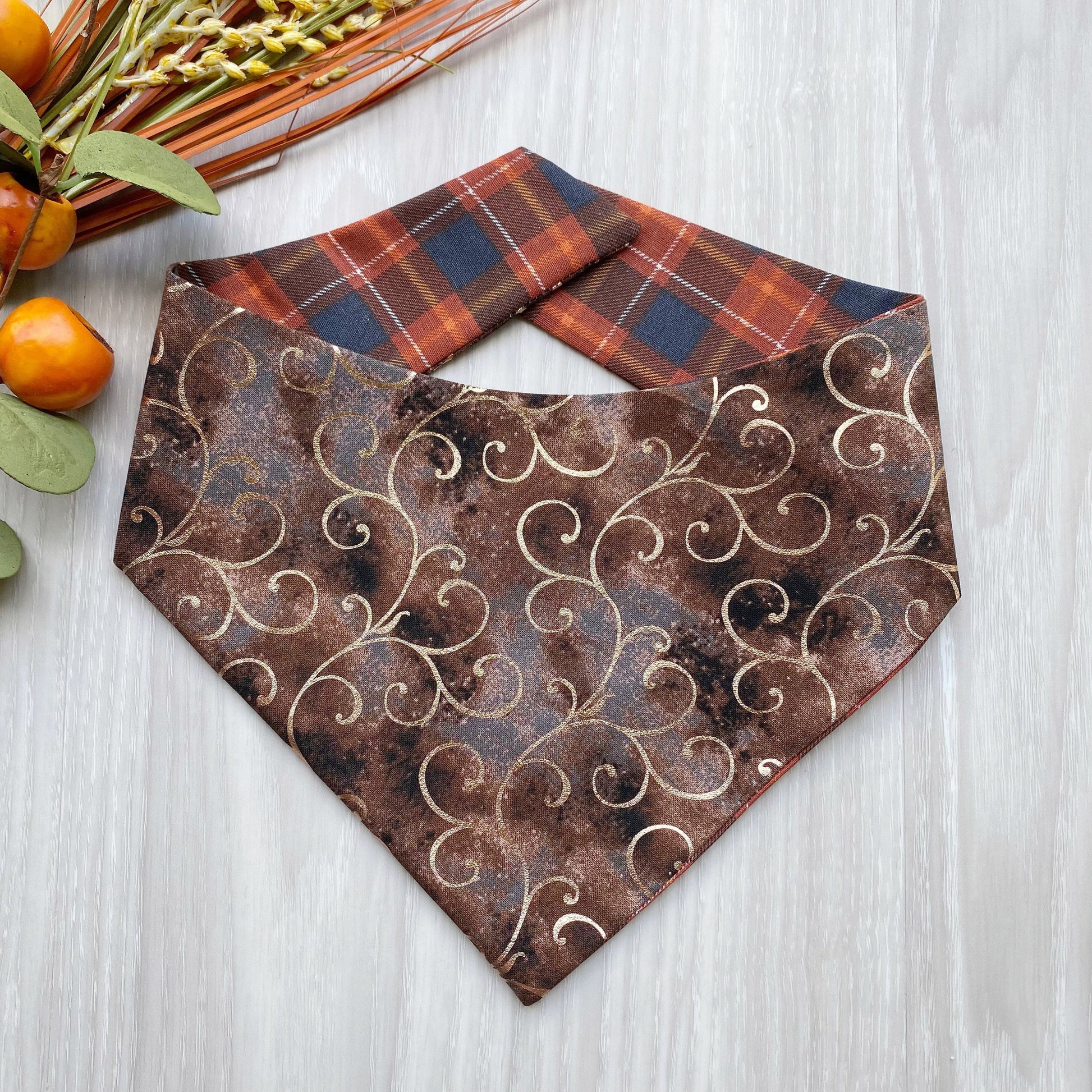Brown Swirls and Plaid Fall Dog bandana