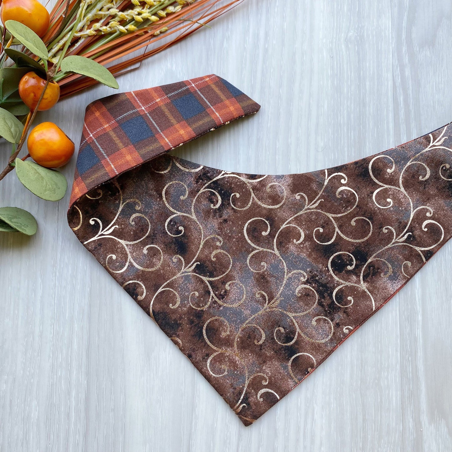 Brown Swirls and Plaid Fall Dog bandana